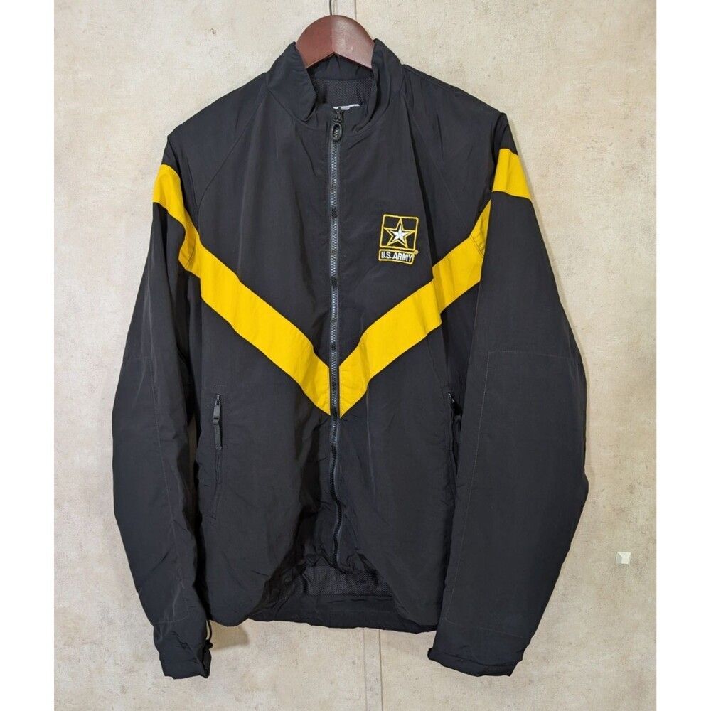 US Army PT Windbreaker Jacket Mens Womens M Black Yellow Full Zip Nylon - Picture 2 of 9